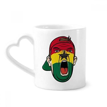 Imagem de Bandeira do Gana, cabeça de maquiagem facial, gorro, caneca de cerâmica para café, copo de coração de vidro