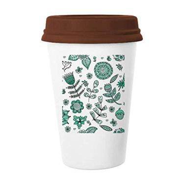 Imagem de Caneca de vidro de cerâmica com folhas verdes para desenho de folhas de café bebendo copo de cerâmica