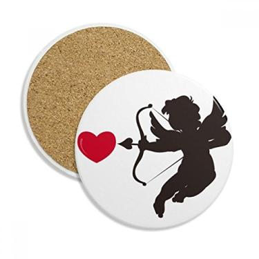 Imagem de Caneca de copo com estampa de coração do anjo do Cupido com pedra absorvente de proteção de mesa