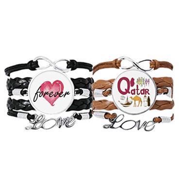 Imagem de DIYthinker Pulseira Qatar National Symbol Landmark Pattern Pulseira de mão Corda de couro Forever Love Conjunto duplo