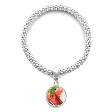 Imagem de DIYthinker Pulseira de prata com pingente redondo e textura de carne crua de cordeiro