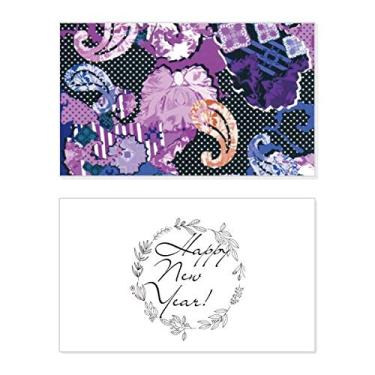 Imagem de Linha de ponto de folha roxa estampa abstrata ano novo festival cartão felicitações Bless mensagem presente