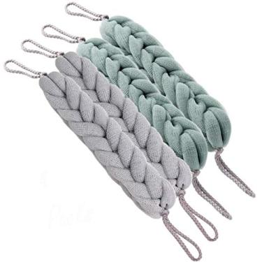 Imagem de Esponja Aarainbow longa elástica nas costas com alças de corda, esponja para o corpo para banho, chuveiro de malha, esponja, limpeza profunda para homens e mulheres, 2 Gray+2 Green