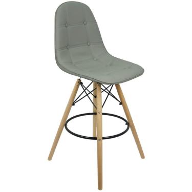 Imagem de Banqueta Botonê Eiffel Assento Couro Base Fixa Madeira - Cinza