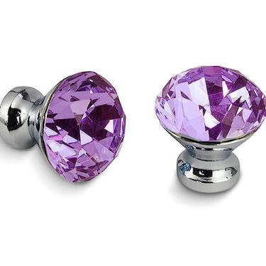 Imagem de Puxadores de armário de cozinha Design em forma de diamante Puxadores de vidro de cristal Puxadores de armário Puxadores de gaveta Ferragens para puxadores de móveis, roxo