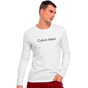 Imagem de Camiseta Calvin Klein Masculina Manga Longa Institutional Flamê Branca-Masculino