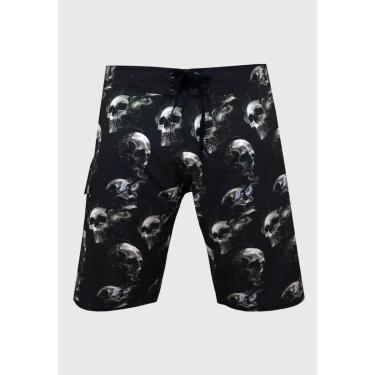 Imagem de Bermuda Água Alkary Caveira Fumaça Preta e Branca-Masculino