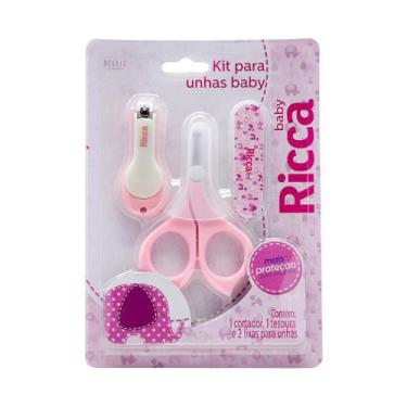 Imagem de Ricca Kit Manicure Baby Rosa Tesoura + Lixa + Cortador