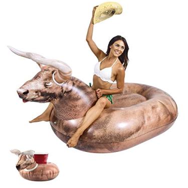 Imagem de GoFloats Boias infláveis gigantes para piscina – Escolha unicórnio, dragão, flamingo, cisne ou touro – Inclui boia de bebida
