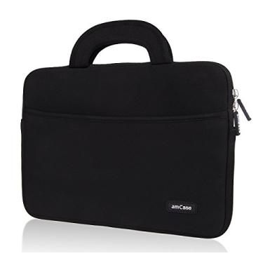 Imagem de amCase Capa para laptop de 13,3 polegadas para Samsung Chromebook 2/MacBook Air/Pro Retina Display/Toshiba Chromebook/Lenovo Yoga13/ATIV Book 9/Ultrabooks (preta) Almofada protetora de neoprene com alça