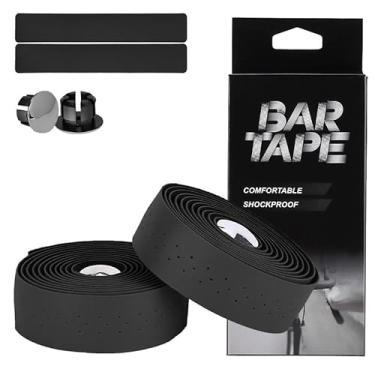 Imagem de BBxunsless Fita de guiador de estrada cinto antiderrapante de bicicleta EVA PU couro guiador cinto resistente ao desgaste equipamento de equitação antiderrapante (preto)