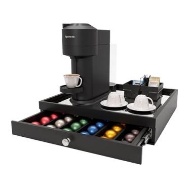 Imagem de Reluz Art Bandeja Porta Cápsulas Espelho 1 Gaveta com Corrediças Telescópicas para Cápsulas Nespresso Original, Vertuo, Dolce Gusto Três Corações ou Delta Q (Nespresso Vertuo Grande, Preto)
