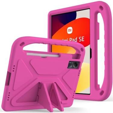 Imagem de Capa para tablet Capa infantil compatível com Xiaomi Redmi Pad SE 11" lançada em 2023, alça leve à prova de choque com suporte para crianças capa protetora amigável (Size : ROSE RED)