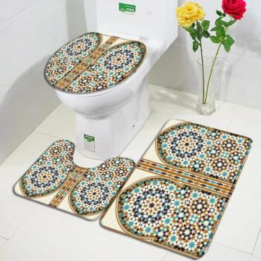 Imagem de Conjunto de 3 peças de tapetes de banheiro amarelo rosa vermelho leopardo padrão zebra quarto tapete de assento de vaso sanitário, 3296AF, conjunto de 3 peças, 60 x 40 cm, 23,6 x 15,7 pol.