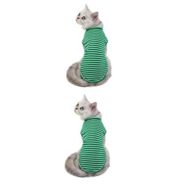 Imagem de FOMIYES 2 Unidades pijama listrado corda para banho de cachorro pijama de gatinho pijama branco o gato roupa de gato listrada camisa listrada de gato Primavera e verão roupas lindo curto