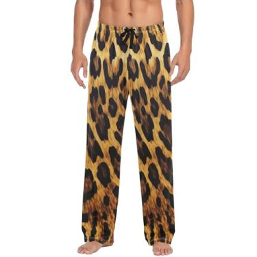 Imagem de Calça de pijama masculina, calça de pijama masculina Mardi Gras dourada e roxa pijama masculino para presentes de dia dos namorados, Leopardo preto e dourado, GG