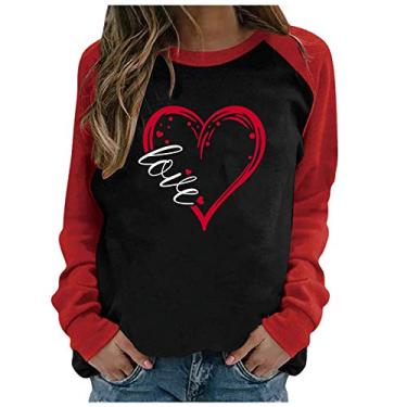 Imagem de SHOPESSA Camisas de Dia dos Namorados para Mulheres Love Heart Graphic T-Shirt Gola Redonda Jersey Roupas de Primavera para Mulheres 2024, Camisa preta Happy New Year, P