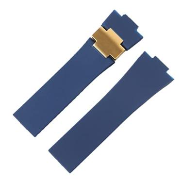 Imagem de OPKDE Pulseira Pulseira de relógio de silicone para Ulysse-Nardin MARINE Pulseira de borracha impermeável para relógio desportiva 25 * 12 mm relógios masculinos desporto (cor: pulseira azul rgold,
