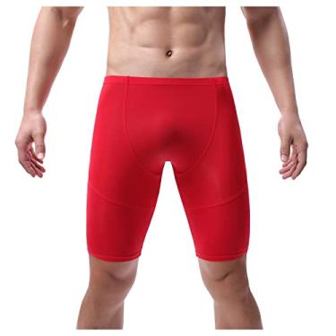 Imagem de Cueca boxer masculina respirável, cueca boxer de perna longa, cueca macia e sedosa, lingerie Pijamas Dia dos Namorados Absorção de umidade Conforto frente branco baixo F51-Vermelho Small