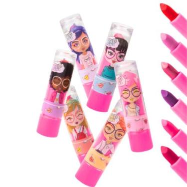 Imagem de Batom Bala Maquiagem Infantil Colorido Kit 6 Cores Boa Pigmentação Fác