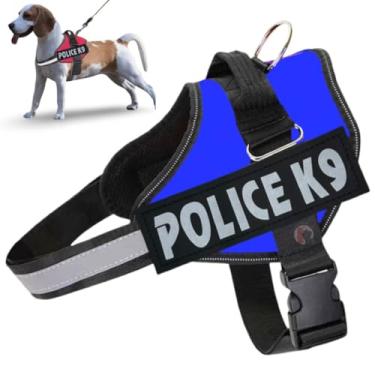 Imagem de Coleira Peitoral Para Cachorro Porte Pequeno Médio e Grande Colete Confortável Policia K9 (Azul, M)