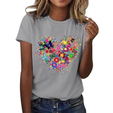 Imagem de Camiseta feminina CIN co de Ma yo 2024 Mexican Fiesta Summer Love Butterfly Floral Estampada Blusas Soltas Casuais, Cinza, GG