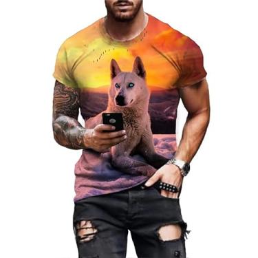 Imagem de Camiseta masculina com estampa 3D de lobo animal novo verão personalidade lobos manga curta Harajuku Punk Rock Tops, Branco, XXG