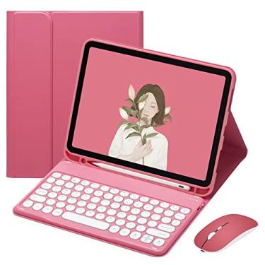 Imagem de YEEHi Capa de teclado mouse para iPad 6ª geração Air 2 Pro 9,7 cores teclado redondo bonito cores doces teclado removível iPad 6 iPad 5 capa (rosa escuro)