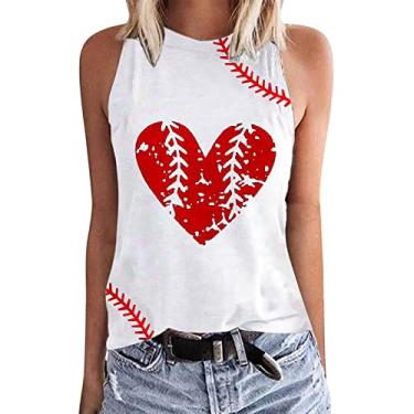 Imagem de PKDong Camisetas femininas de beisebol para mamãe de beisebol, regatas casuais para mulheres, gola redonda, sem mangas, camisetas femininas, Vermelho escuro, GG