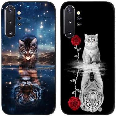 Imagem de 2 peças de capa de telefone traseira de silicone em gel TPU impresso tigre e gato para Samsung Galaxy All Series (Galaxy Note 10 Plus/Note 10+)
