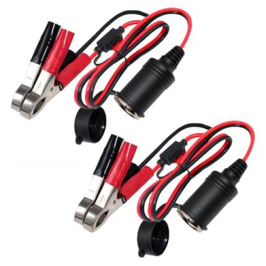 Imagem de KUNCAN Adaptador de bateria para acendedor de cigarros - Soquete fêmea para bateria de 12 V Clipes jacaré para grampo de bateria de carro automotivo para plugues de isqueiro Cabo de extensão de carga