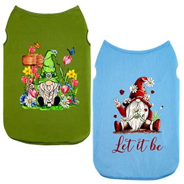 Imagem de Roupas de camisa de cachorro primavera verão - colete leve para cachorro vestuário camiseta estampada gnomo para festa (grande, verde + azul)