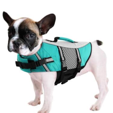 Imagem de Queenmore Colete salva-vidas para cães, pequeno, médio, neoprene para passeios de barco, colete salva-vidas leve, reflexivo, para cães, caiaque, para Yorkshire Terrier, Chihuahua, xícara de chá (verde