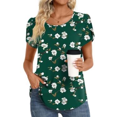 Imagem de HOTGIFT Camiseta feminina casual confortável solta leve túnica tops macia elástica camiseta blusa básica, Begônia verde Fl, XXG