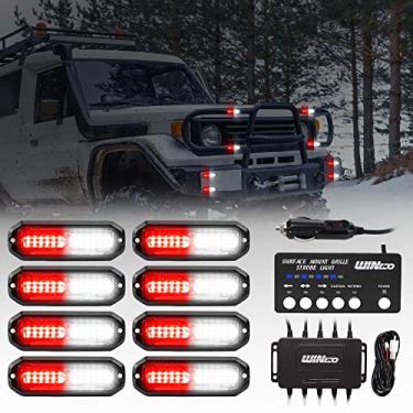Imagem de WINECO Luzes estroboscópicas para veículos, kit de luzes de polícia com 12 LEDs para montagem em superfície, aviso de segurança de emergência, luzes de policial para bombeiros voluntários, veículos de emergência, caminhões, 8 peças, vermelho e branco