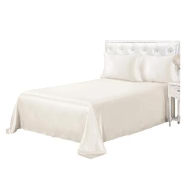 Imagem de Jogo de lençol de cama de seda com 3 peças, luxuoso, Queen King, lençol de cima com 2 fronhas, edredom (10 California King)