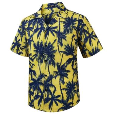 Imagem de Camisas masculinas havaianas de manga curta com botões tropicais Aloha camisa casual verão Havaí praia camisas, 12 - preto/amarelo, G