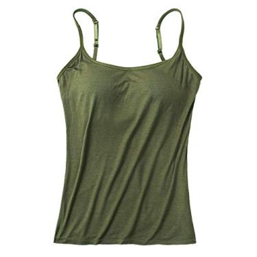 Imagem de Camiseta feminina com sutiã embutido de algodão ajustável alças finas básicas acolchoadas e elásticas, Verde, G