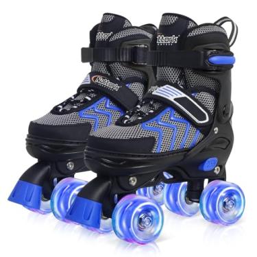 Imagem de Patins infantis para meninos, patins azuis ajustáveis com rodas iluminadas para crianças grandes de 6 a 12 anos, 7, 8, 9 e 10 anos, esportes ao ar livre, melhor presente de aniversário para crianças
