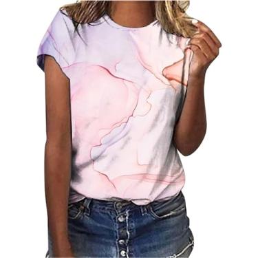 Imagem de Camiseta feminina primavera verão estampa floral manga curta gola redonda blusa de chiffon leopardo, rosa, M