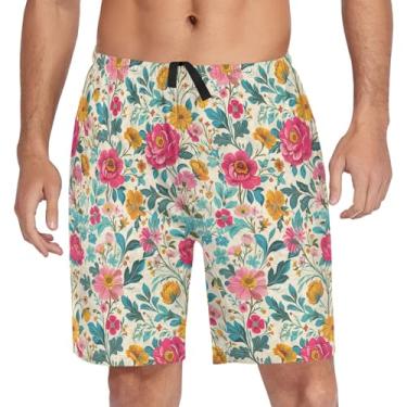 Imagem de CHIFIGNO Calça de pijama masculina, calça de pijama jogger masculina com bolsos com cordão, Lindo floral colorido - 1, GG