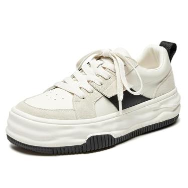 Imagem de BEAU TODAY Tênis feminino moderno com cadarço confortável, fofo, casual, de couro, Preto, 38