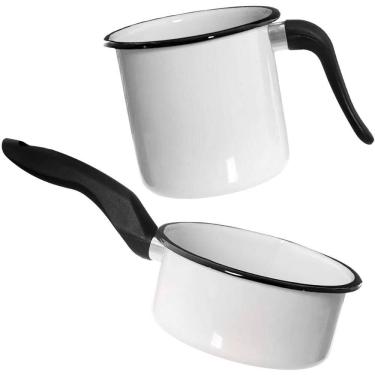 Imagem de Conjunto Panela Esmaltada Ágata 1L e Leiteira 1,5L com cabos em Nylon Esmaltados Silva Branco