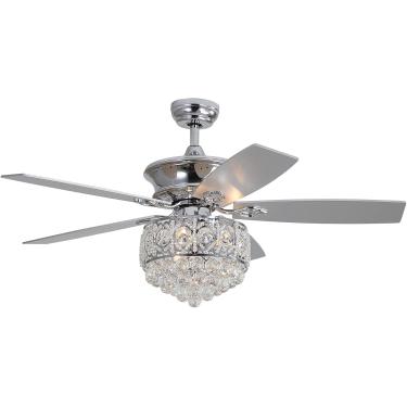 Imagem de Ventiladores de teto de cristal de 52 polegadas com luzes Ventilador de teto moderno de 3 luzes com lâminas de madeira com acabamento duplo Ventilador lustre com velocidade ajustável com con