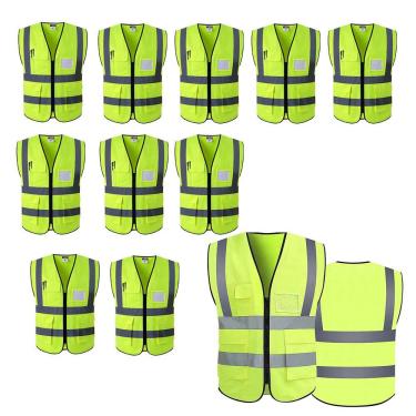 Imagem de Colete Faixa Refletivo Sinalizador Kit 11 Uni Blusao Fluorescente Segurança Obra Trabalho Transito Construçao