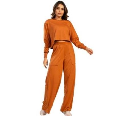 Imagem de Conjunto Cropped Calça Wide Leg Moletinho Bella Fiore Manga Longa e Flare Pantalona Cintura Alta-Feminino