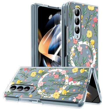 Imagem de MIDIIUGCT Capa magnética para Galaxy Z Fold3, círculo magnético integrado e carregamento sem fio, capa à prova de choque de grau militar para Z Fold 3 [flores e plantas] MMUS-CXDZ-04-12