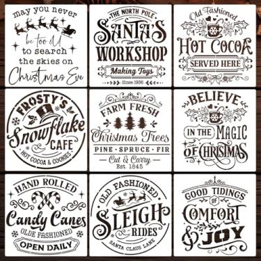 Imagem de Estêncil de Natal para pintura em madeira, estêncil de Natal grande de 30,5 cm para artesanato, reutilizável, coca quente, bengala doce, estêncil de férias, modelos de desenho para tecidos de madeira