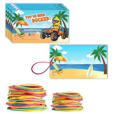 Imagem de You've Been Pato, etiquetas de pato, etiquetas de pato fofas, etiquetas de pato, cartas de jogo de pato, pacote com 50 etiquetas de pato, tamanho de carta de 9 x 5 cm, com furo redondo e faixas de borracha, design de praia e carro SUV