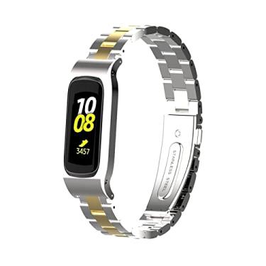 Imagem de Gheper Pulseira de relógio de metal compatível com Samsung Galaxy Fit2 SM-R220 de aço inoxidável, moldura protetora, design de pulseira de substituição para smartwatch 2 SM-R220, acessório